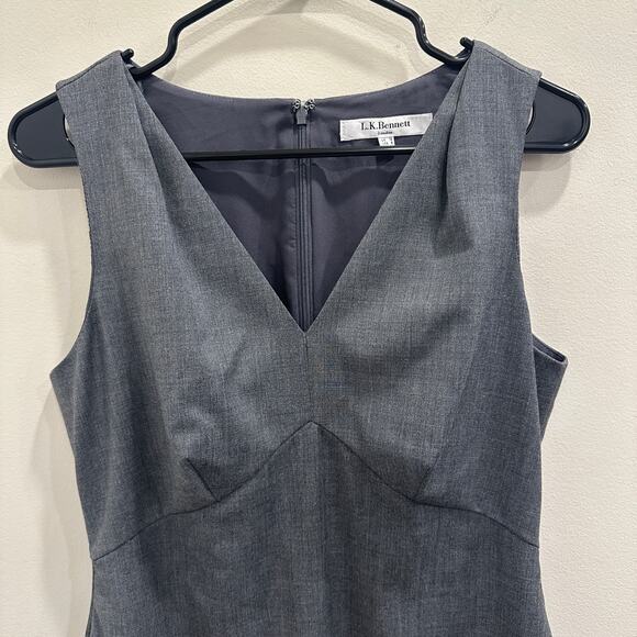 L.K. Bennett Gray Sleeveless Knee-Length Wool Sheath Dress Tailored Career Sz 8 - Picture 4 of 11